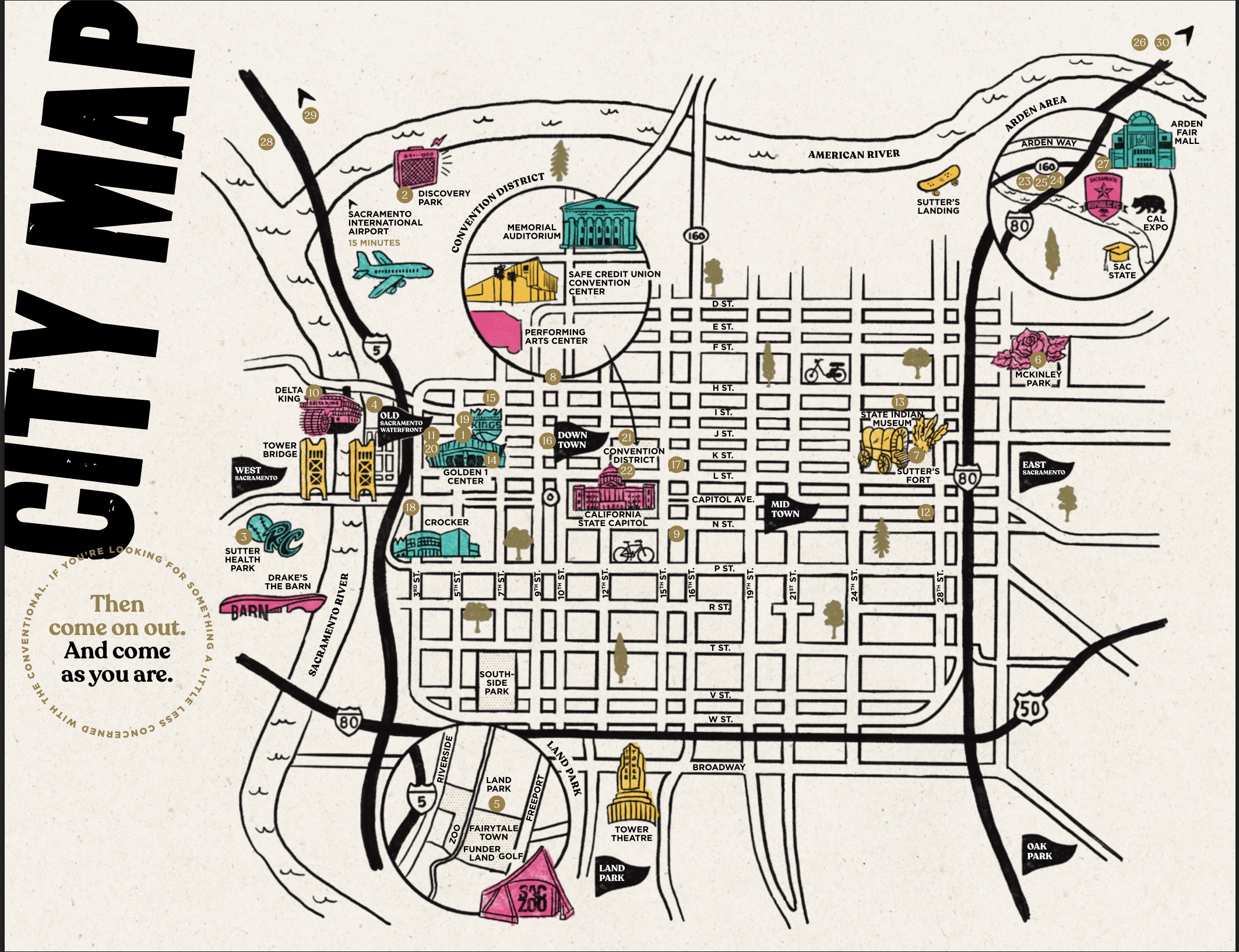 Map of Sacramento with points of interest